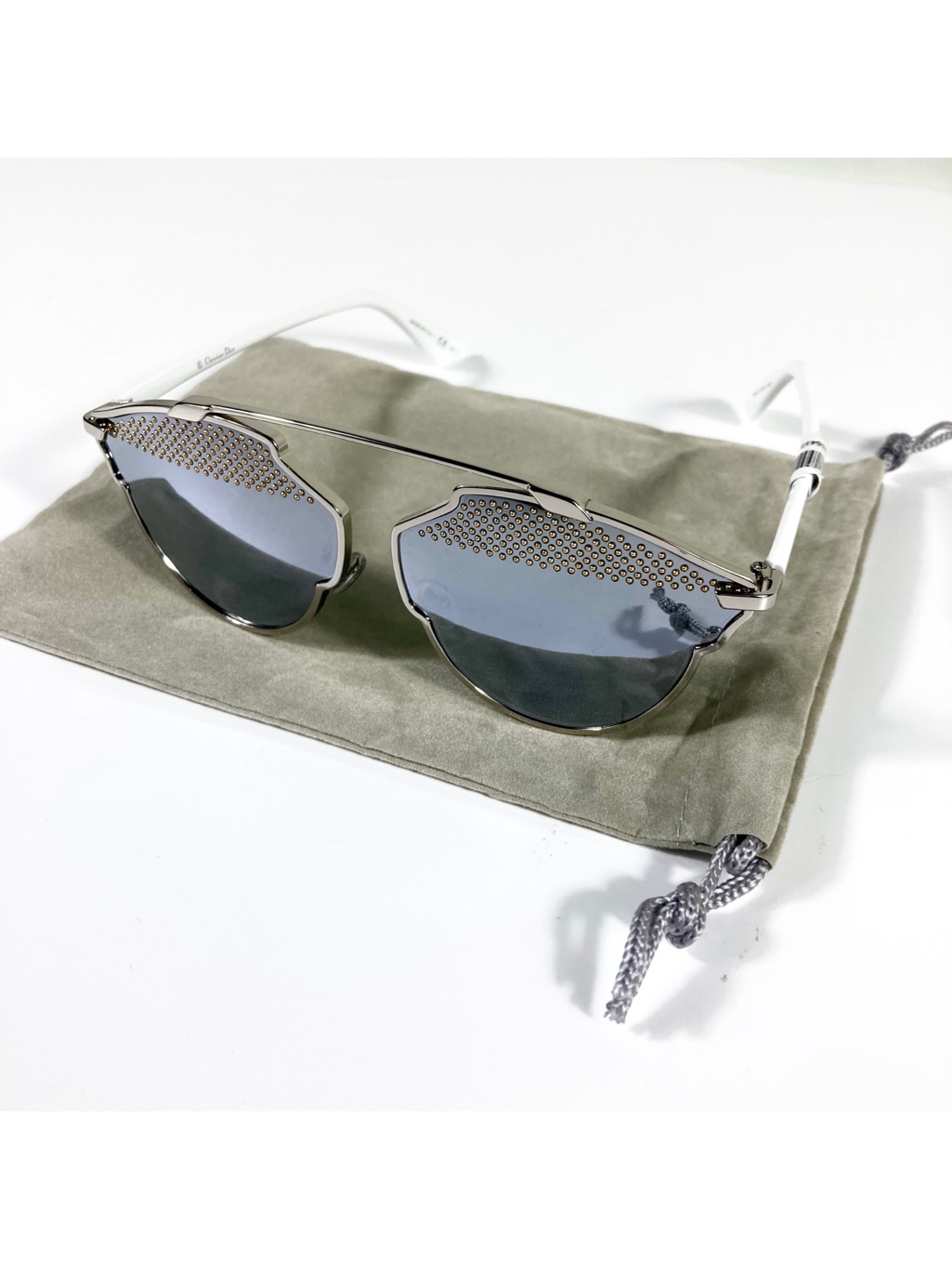 Christian Dior So Reals Studded 85ldc Palladium White Sunglasses Mirror Nwt